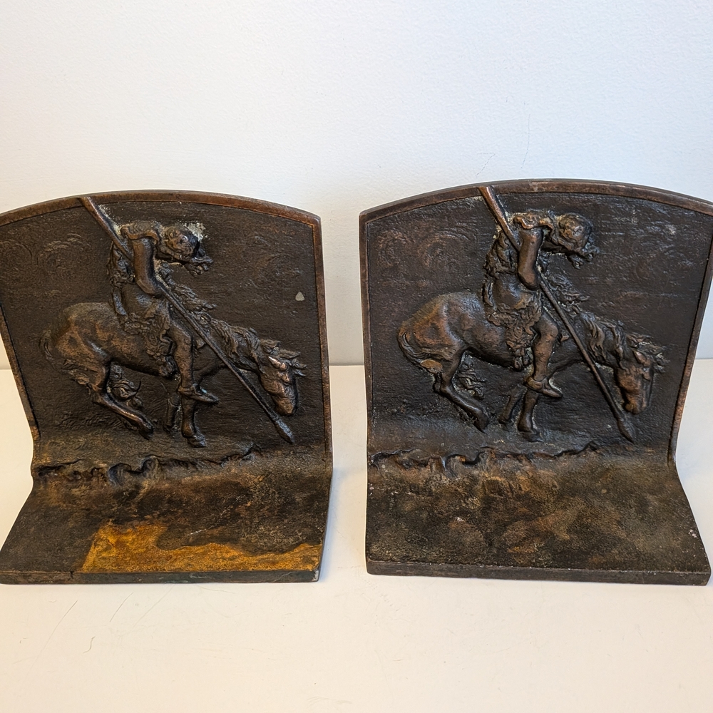 Vintage End Trail Of Tears Bronze Bookends Bronzemet Antique Warrior (2)  READ